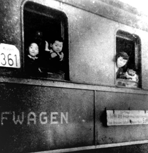 Sugihara and his family on the train from Kaunas to Berlin (September 5th, 1940)