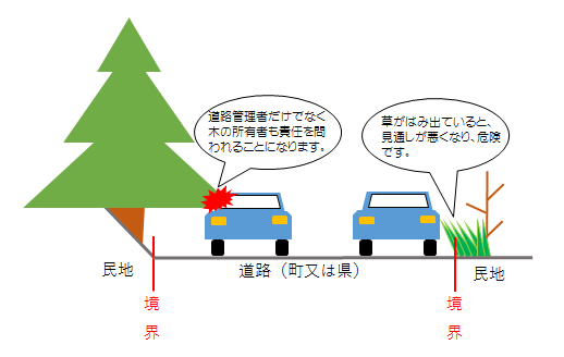 草木が道路上へ侵入し、問題となる参考図